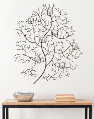 Safavieh 7 Votive Tree Wall Decor in Antique Brass - Sculptural Iron & Glass Design for Ambient Lighting WDC1018A