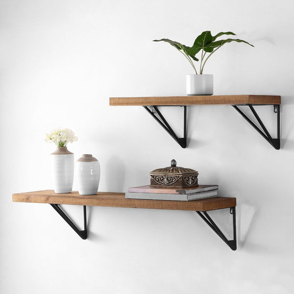 Safavieh BANRIA, Rustic-Industrial Wall Shelves Set of 2 - 36" & 24" Brown Wood and Black Metal Decor WDC5000A