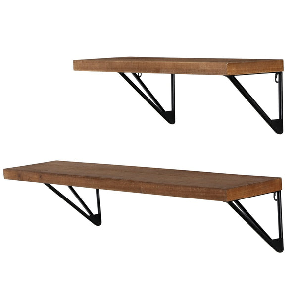 Safavieh BANRIA, Rustic-Industrial Wall Shelves Set of 2 - 36" & 24" Brown Wood and Black Metal Decor WDC5000A