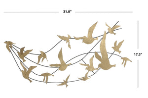 Safavieh AMARALI, Elegant Black Gold Metal Wall Decor with Gilded Songbirds for Refined Home Elegance WDC5004A