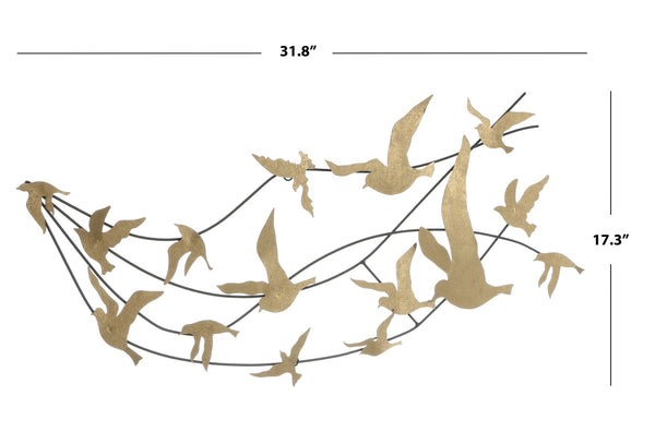 Safavieh AMARALI, Elegant Black Gold Metal Wall Decor with Gilded Songbirds for Refined Home Elegance WDC5004A