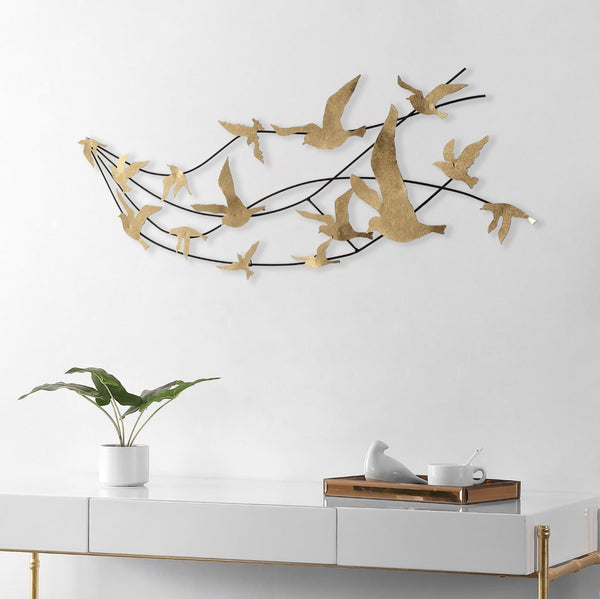 Safavieh AMARALI, Elegant Black Gold Metal Wall Decor with Gilded Songbirds for Refined Home Elegance WDC5004A