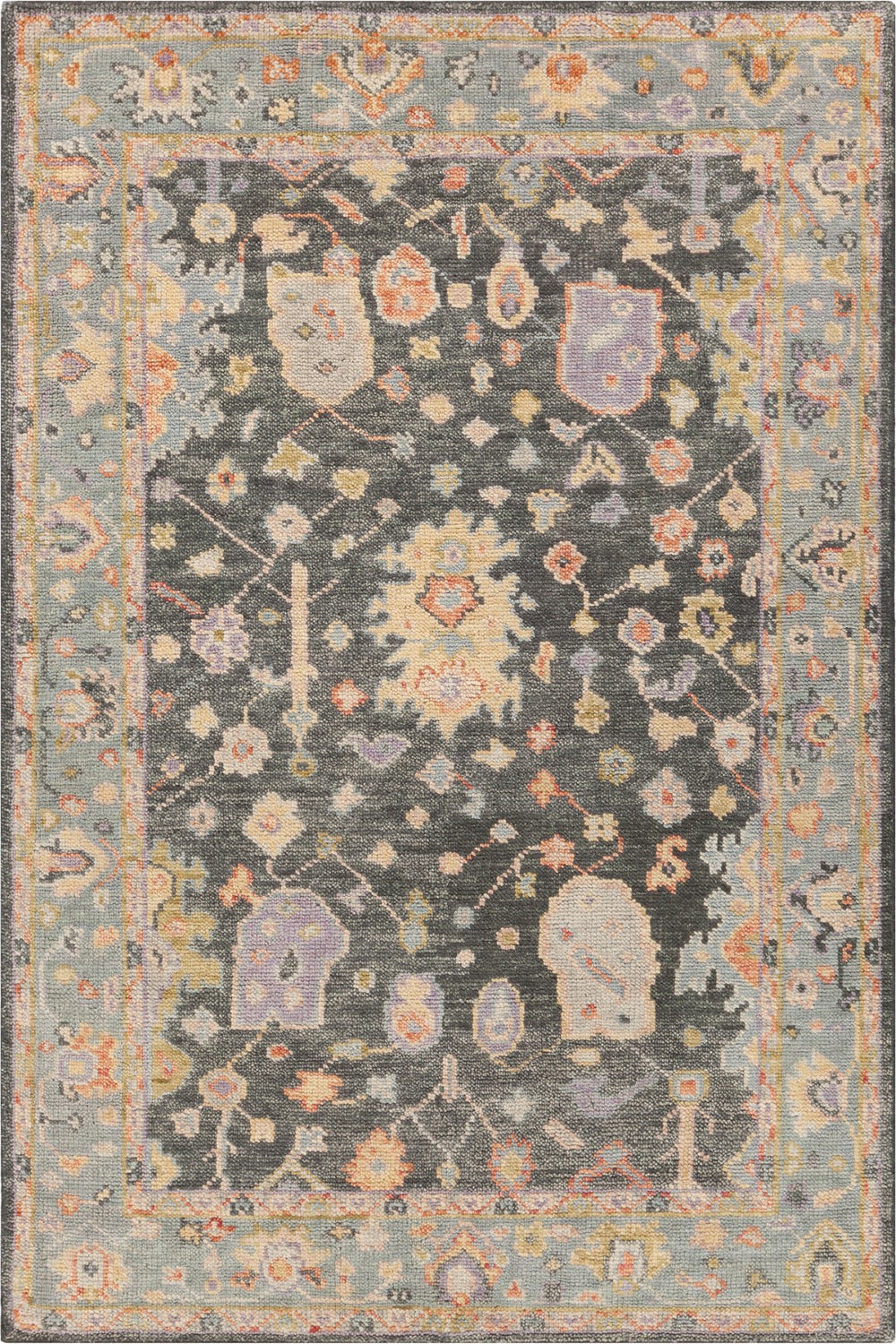 Chandra Rugs Hand Knotted Traditional Rug – Exquisite Artistry, Luxurious Wool Blend, Timeless Elegance For Your Home Black,Blue,Orange,Multi Wool + Cotton Wen58100-79106