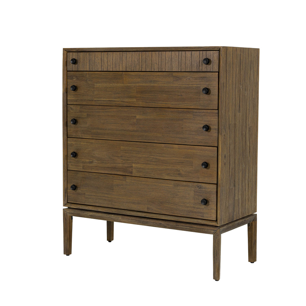Lh Imports West 5 Drawer Chest With Soft Close Drawers - Stylish Storage Solution For Home Organization Brown Solid Acacia,Mdf Acacia Veneer,Plywood Wes006