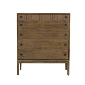 Lh Imports West 5 Drawer Chest With Soft Close Drawers - Stylish Storage Solution For Home Organization Brown Solid Acacia,Mdf Acacia Veneer,Plywood Wes006