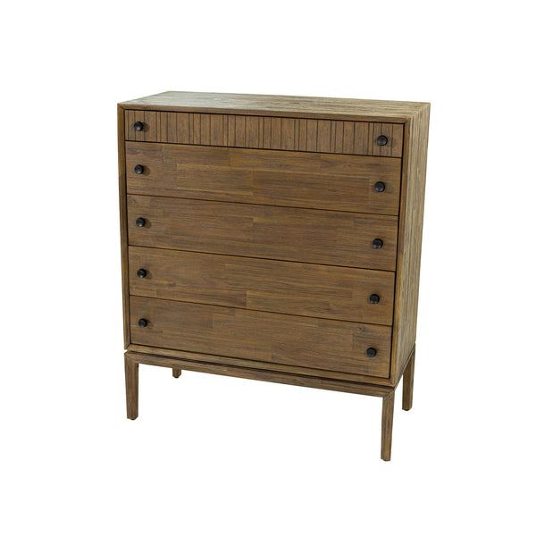 Lh Imports West 5 Drawer Chest With Soft Close Drawers - Stylish Storage Solution For Home Organization Brown Solid Acacia,Mdf Acacia Veneer,Plywood Wes006