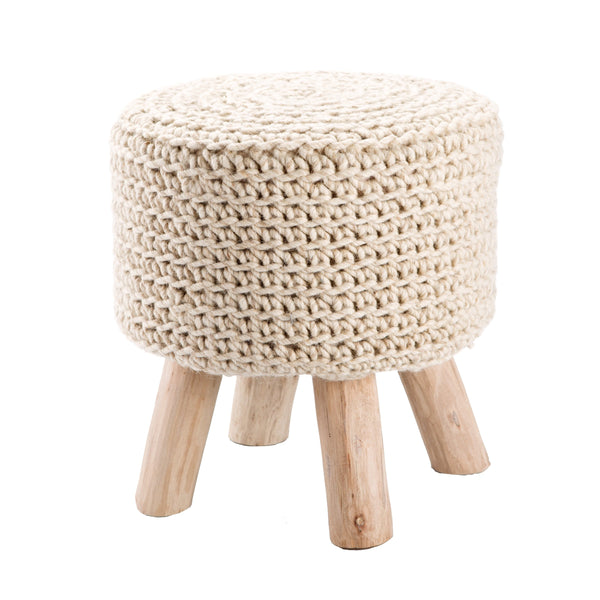 Jaipur Living Jaipur Living Montana Hand-woven Wool Accent Stool with Tapered Wood Legs Cream POF100360