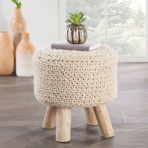 Jaipur Living Jaipur Living Montana Hand-woven Wool Accent Stool with Tapered Wood Legs Cream POF100360