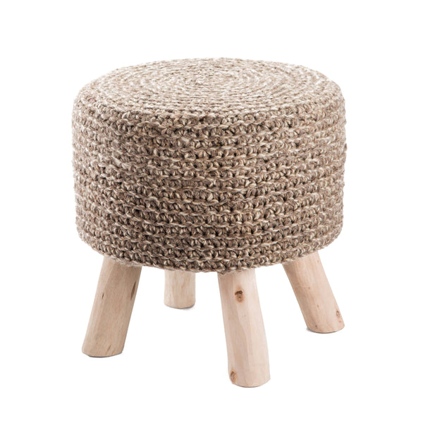 Jaipur Living Jaipur Living Montana Hand-woven Wool Accent Stool with Tapered Wood Legs Taupe POF100349