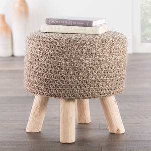 Jaipur Living Jaipur Living Montana Hand-woven Wool Accent Stool with Tapered Wood Legs Taupe POF100349