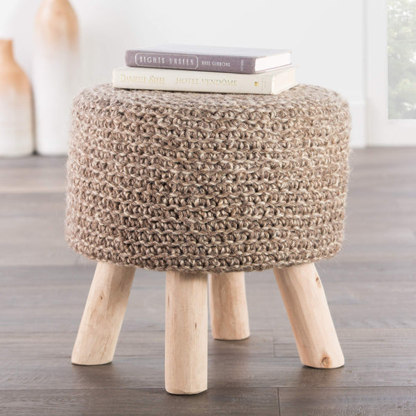 Jaipur Living Jaipur Living Montana Hand-woven Wool Accent Stool with Tapered Wood Legs Taupe POF100349