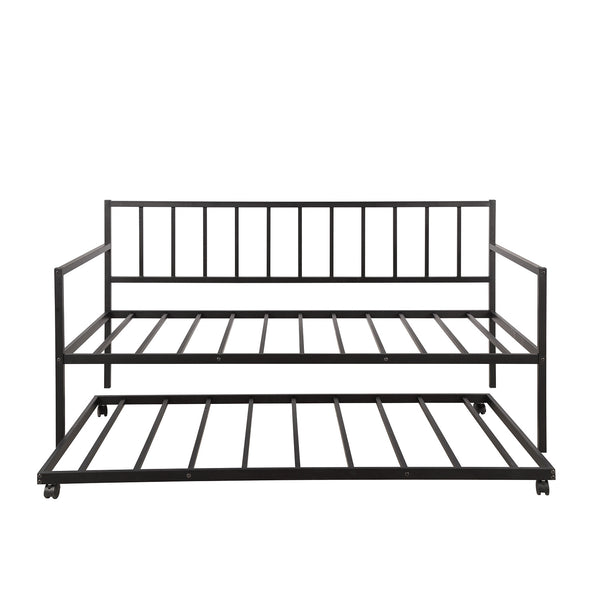English Elm [not Allowed] Twin Daybed with Trundle Scrolled Metal Spindles Hardwood Posts Guest Room WF189880AAB