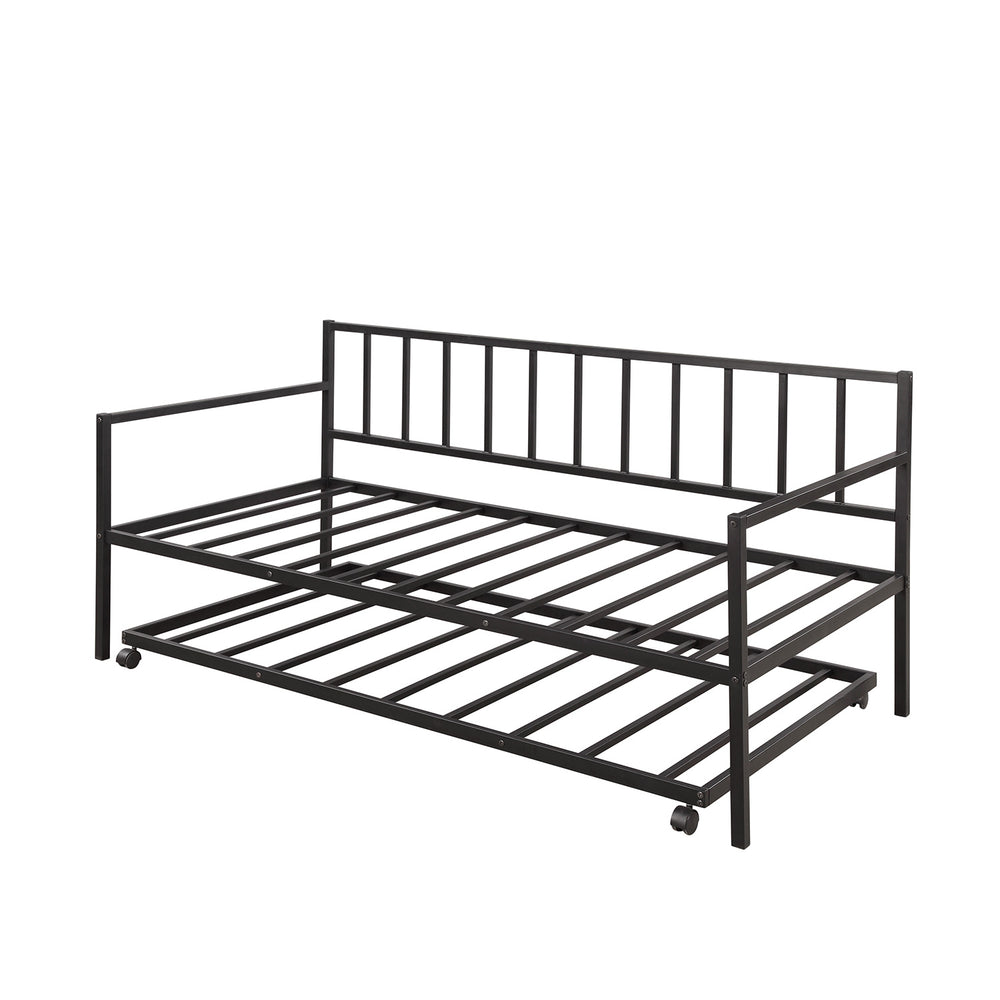 English Elm [not Allowed] Twin Daybed with Trundle Scrolled Metal Spindles Hardwood Posts Guest Room WF189880AAB