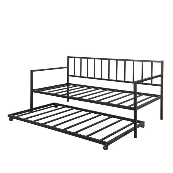 English Elm [not Allowed] Twin Daybed with Trundle Scrolled Metal Spindles Hardwood Posts Guest Room WF189880AAB