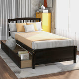 Hearth and Haven Twin Platform Storage Bed with Two Drawers and Headboard, Espresso