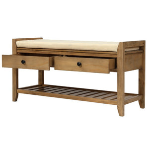 English Elm Trexm Farmhouse Pine Entryway Bench with Cushioned Seat Drawers and Shoe Rack Old Pine WF195386AAD