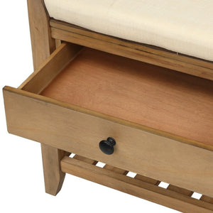 English Elm Trexm Farmhouse Pine Entryway Bench with Cushioned Seat Drawers and Shoe Rack Old Pine WF195386AAD
