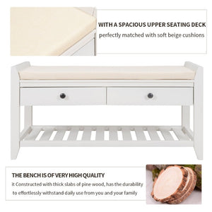 English Elm Trexm Farmhouse Pine Entryway Bench with Cushioned Seat Drawers and Shoe Rack White WF195386AAK
