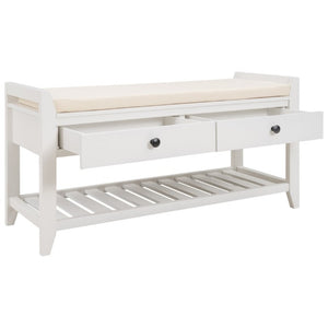 English Elm Trexm Farmhouse Pine Entryway Bench with Cushioned Seat Drawers and Shoe Rack White WF195386AAK