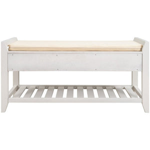 English Elm Trexm Farmhouse Pine Entryway Bench with Cushioned Seat Drawers and Shoe Rack White WF195386AAK