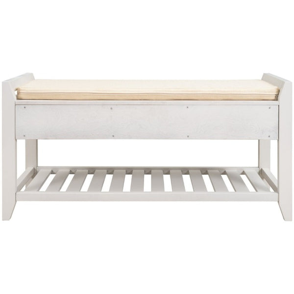 English Elm Trexm Farmhouse Pine Entryway Bench with Cushioned Seat Drawers and Shoe Rack White WF195386AAK