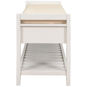 English Elm Trexm Farmhouse Pine Entryway Bench with Cushioned Seat Drawers and Shoe Rack White WF195386AAK