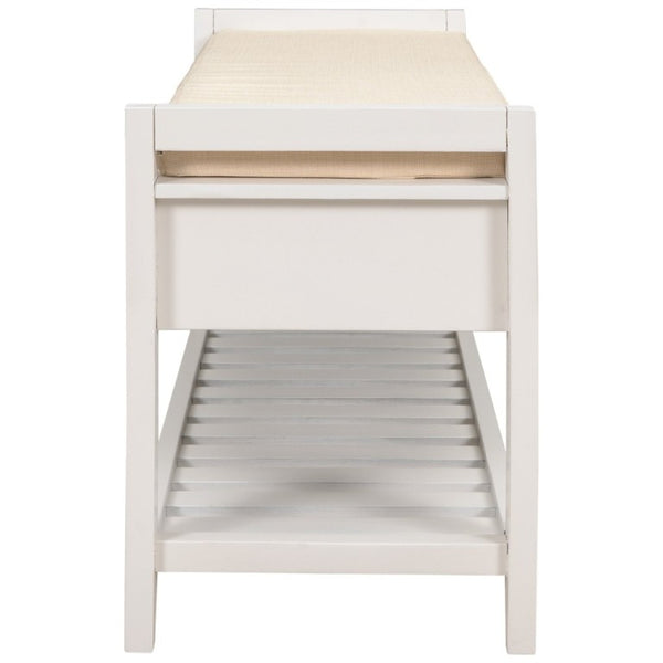 English Elm Trexm Farmhouse Pine Entryway Bench with Cushioned Seat Drawers and Shoe Rack White WF195386AAK