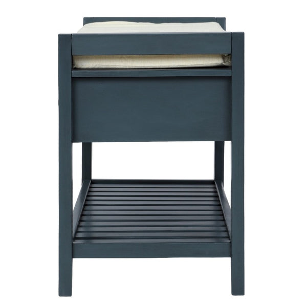 English Elm Trexm Farmhouse Pine Entryway Bench with Cushioned Seat Drawers and Shoe Rack Antique Navy WF195386AAM