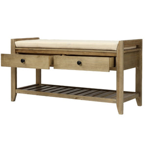 English Elm Trexm Farmhouse Pine Entryway Bench with Cushioned Seat Drawers and Shoe Rack Gray Wash WF195386AAN