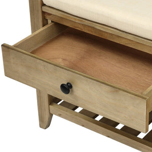 English Elm Trexm Farmhouse Pine Entryway Bench with Cushioned Seat Drawers and Shoe Rack Gray Wash WF195386AAN