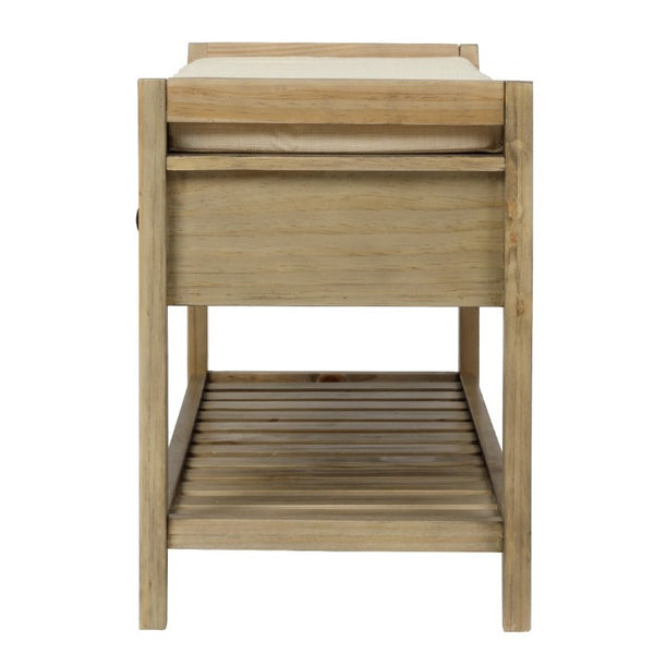 English Elm Trexm Farmhouse Pine Entryway Bench with Cushioned Seat Drawers and Shoe Rack Gray Wash WF195386AAN