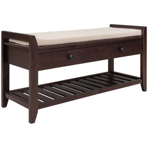 English Elm Trexm Farmhouse Pine Entryway Bench with Cushioned Seat Drawers and Shoe Rack Espresso WF195386AAP