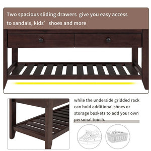 English Elm Trexm Farmhouse Pine Entryway Bench with Cushioned Seat Drawers and Shoe Rack Espresso WF195386AAP