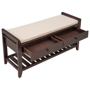 English Elm Trexm Farmhouse Pine Entryway Bench with Cushioned Seat Drawers and Shoe Rack Espresso WF195386AAP