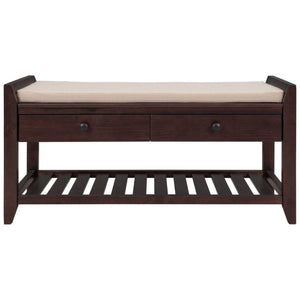English Elm Trexm Farmhouse Pine Entryway Bench with Cushioned Seat Drawers and Shoe Rack Espresso WF195386AAP