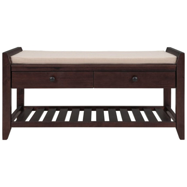 English Elm Trexm Farmhouse Pine Entryway Bench with Cushioned Seat Drawers and Shoe Rack Espresso WF195386AAP