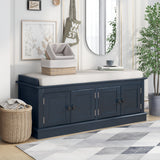 Hearth and Haven Eli Storage Bench with 4 Doors and Adjustable Shelves, Antique Navy WF284227AAM
