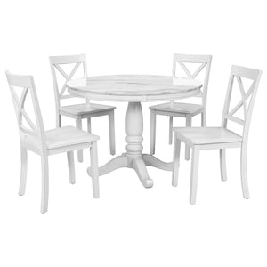 English Elm Orisfur. 5 Piece Marble Look Dining Set Seats Four with Solid Wood Chair Frames WF285111AAK