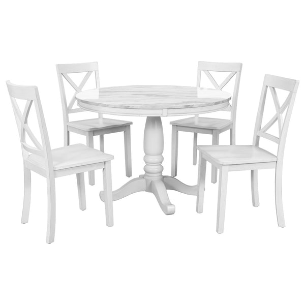 English Elm Orisfur. 5 Piece Marble Look Dining Set Seats Four with Solid Wood Chair Frames WF285111AAK