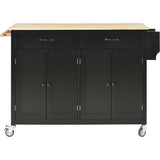 Hearth and Haven Violet Kitchen Island Cart with 4 Doors, 2 Drawers and Locking Wheels, Black