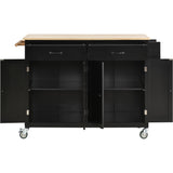 Hearth and Haven Violet Kitchen Island Cart with 4 Doors, 2 Drawers and Locking Wheels, Black