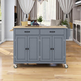 Hearth and Haven Violet Kitchen Island Cart with 4 Doors, 2 Drawers and Locking Wheels, Grey Blue