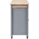 Hearth and Haven Violet Kitchen Island Cart with 4 Doors, 2 Drawers and Locking Wheels, Grey Blue