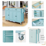 Hearth and Haven Violet Kitchen Island Cart with 4 Doors, 2 Drawers and Locking Wheels, Mint Green