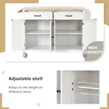 Hearth and Haven Violet Kitchen Island Cart with 4 Doors, 2 Drawers and Locking Wheels, White