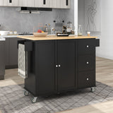 Hearth and Haven Rose Mobile Kitchen Island with Drop Leaf and Locking Wheels, Black