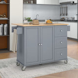 Hearth and Haven Rose Mobile Kitchen Island with Drop Leaf and Locking Wheels, Grey Blue