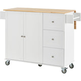 Hearth and Haven Rose Mobile Kitchen Island with Drop Leaf and Locking Wheels, White