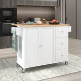 Hearth and Haven Rose Mobile Kitchen Island with Drop Leaf and Locking Wheels, White