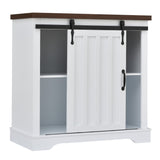 Hearth and Haven Bathroom Storage Cabinet with Sliding Barn Door, Adjustable Shelf, White and Brown